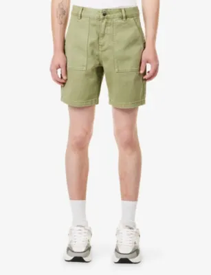 ARNE Carpenter Patch-Pocket Denim Shorts in OLIVE, additional product view 3