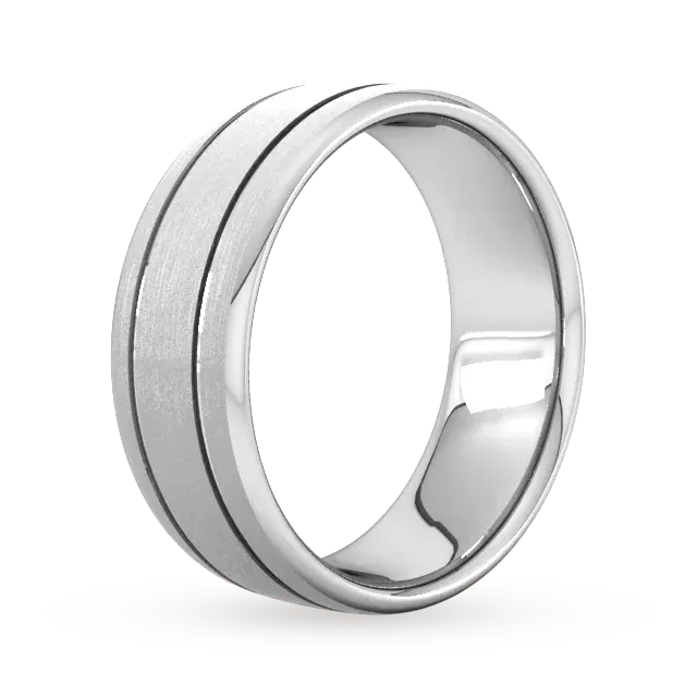For Him 8mm Traditional Court Standard Matt Finish With Double Grooves Wedding Ring In Platinum detail 2