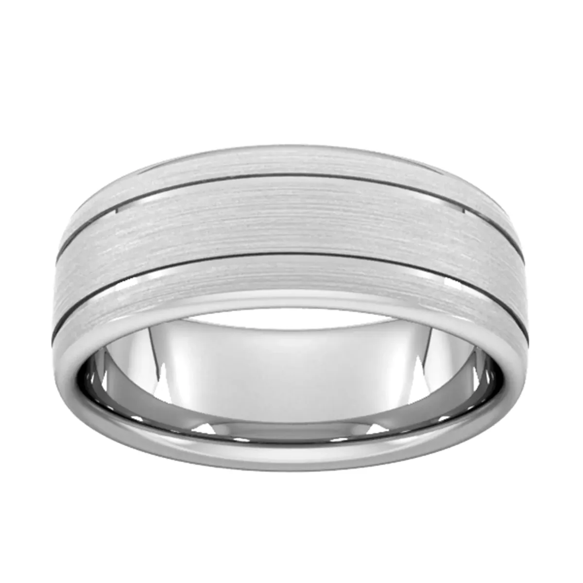 For Him 8mm Traditional Court Standard Matt Finish With Double Grooves Wedding Ring In Platinum