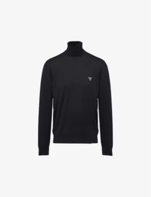 PRADA Logo-print turtleneck wool jumper - BOTTLE GREEN