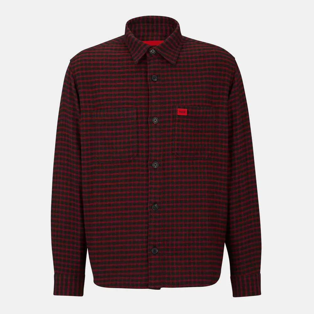Hugo Men's Oversized Checked Flannel Cotton Long Sleeve Overshirt