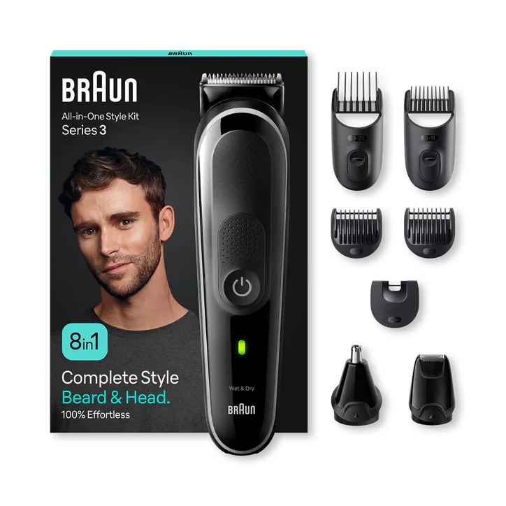 BRAUN All-In-One Style Kit Series 3 MGK3440, 8-in1 Kit For Beard, Hair & More