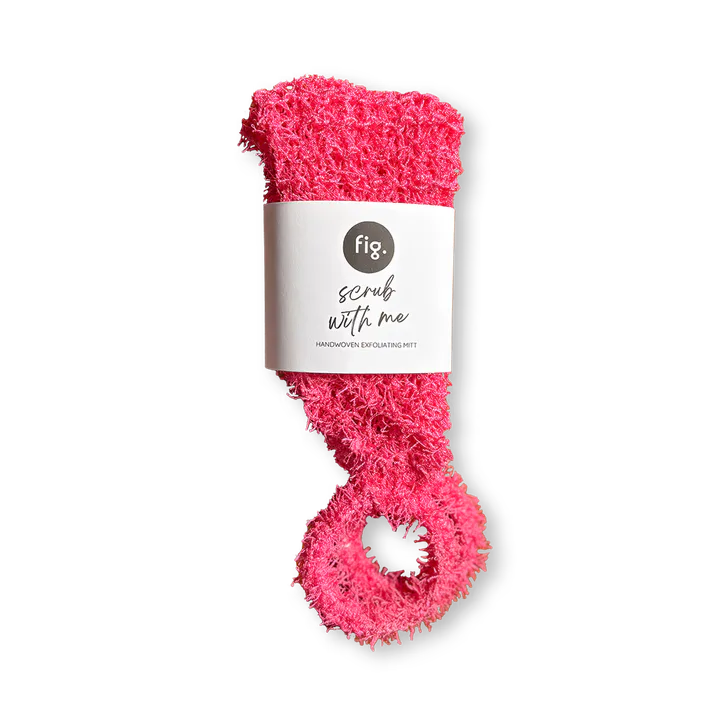 Fig Handwoven Exfoliating Shower & Bath Mitt - Back Scrubber - Dark Pink