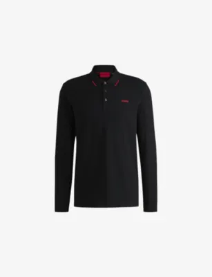 HUGO Branded long-sleeved cotton polo shirt - OPEN GREEN